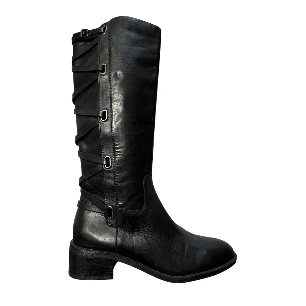 BCBGeneration Tall Boots Womens 9 Black Leather Lace Back Edgy Goth BG-MALLORY